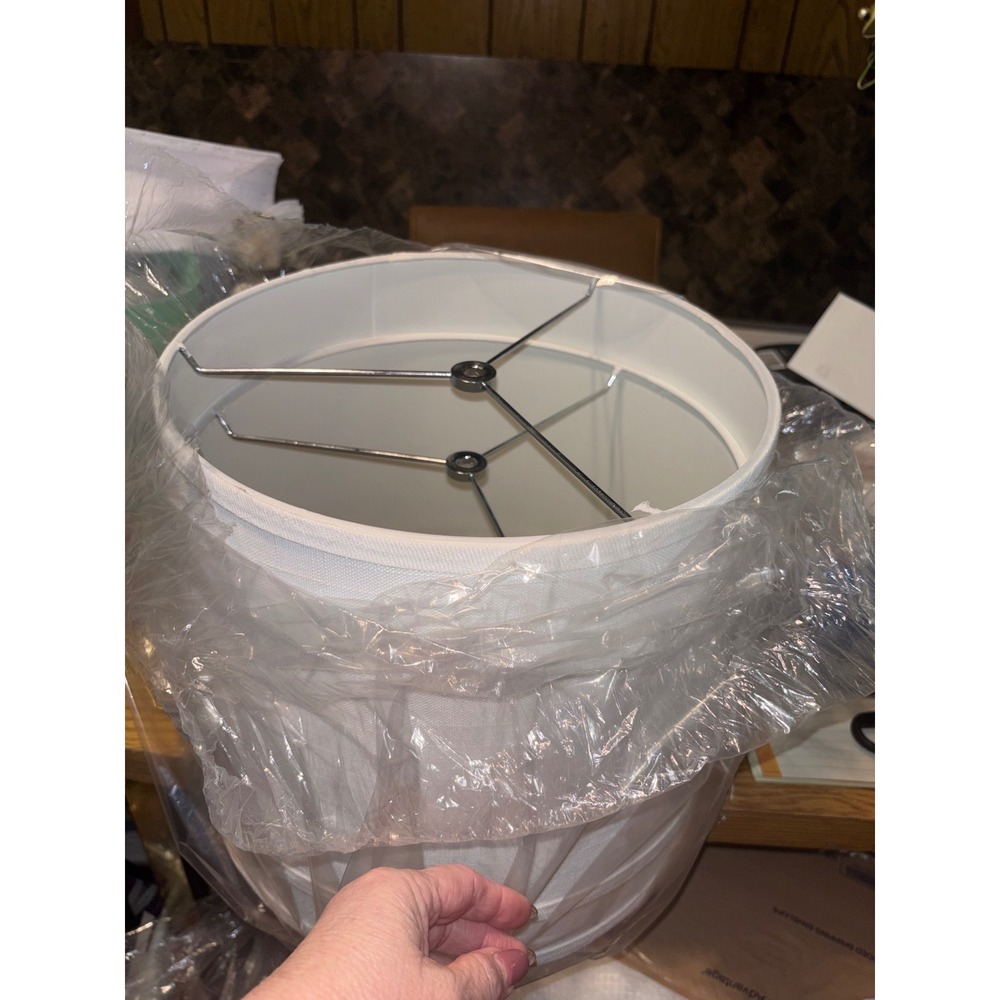 Set of 2 White Textured Drum Lamp Shades 9" Top 9.5" Height Spider Fitter